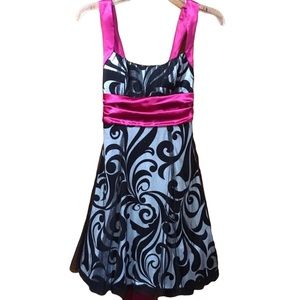 B. Darlin Sparkling Tule, Black, Cream & Hot Pink Party Dress Size Junior 5/6